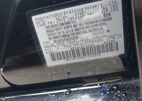 2017 Nissan Sentra S из США, поврежденный, VIN 3N1AB7AP0HY242293